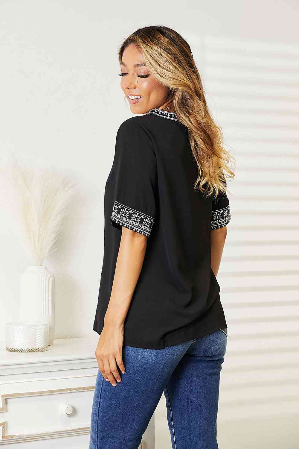 Embroidered Neck Top